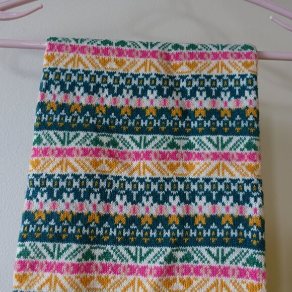 J.Crew AF063 Pink Green Fair Isle Wool-blend Nordic geometric scarf - Picture 8 of 16